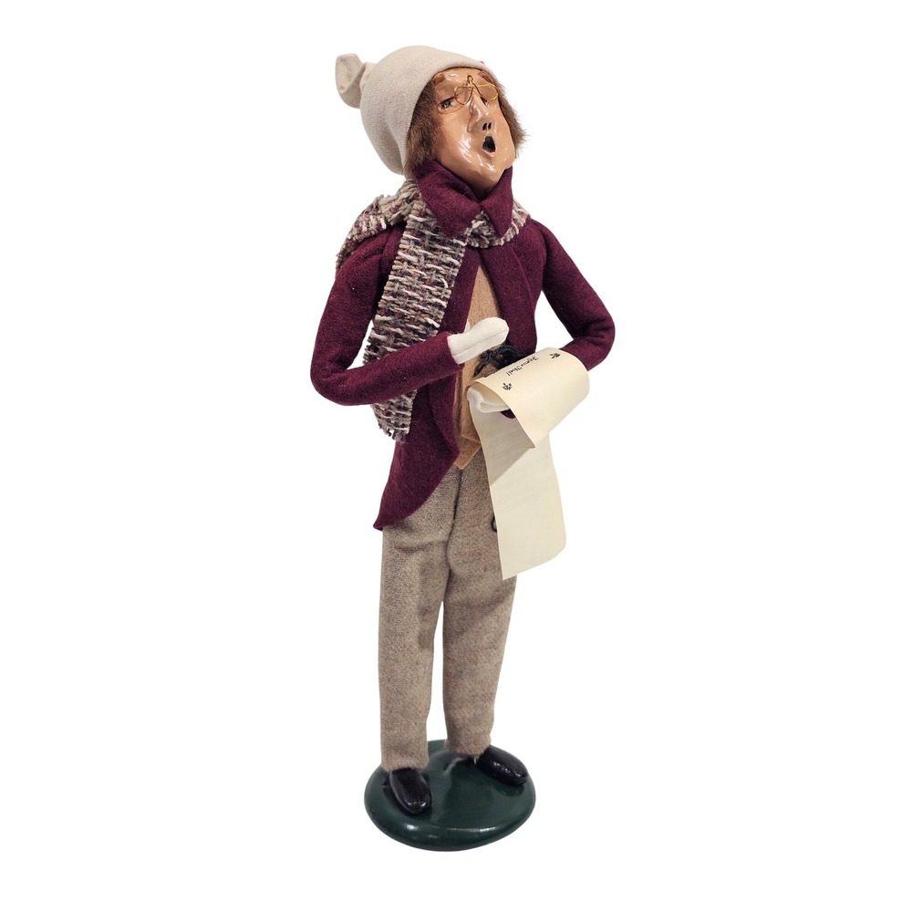 Byers Choice Caroler 1989 Man Singing with Scroll Maroon Coat Vintage Christmas
